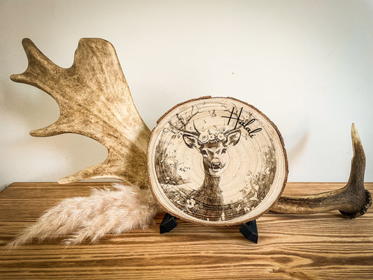 Wildholz - "Reh Halali auf Baumstammscheibe"