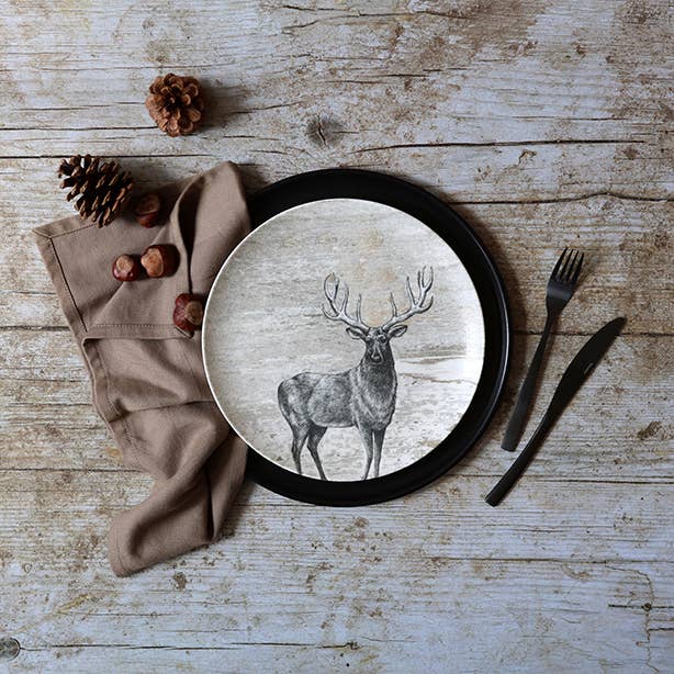 Flacher Porzellanteller 26 cm mit Hirsch LACHAT